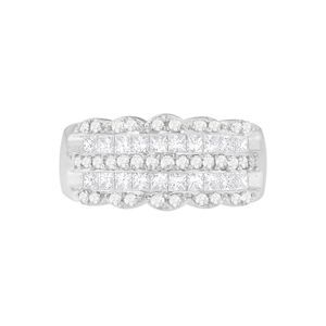 14K White Gold 1 1/7ct. TDW Round and Princess-Cut Diamond Ring(H-I, SI2-I1)